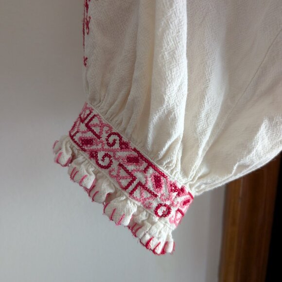 Free People Boho Embroidered Peasant Top | White Bohemian Festival Blouse - Picture 5 of 6